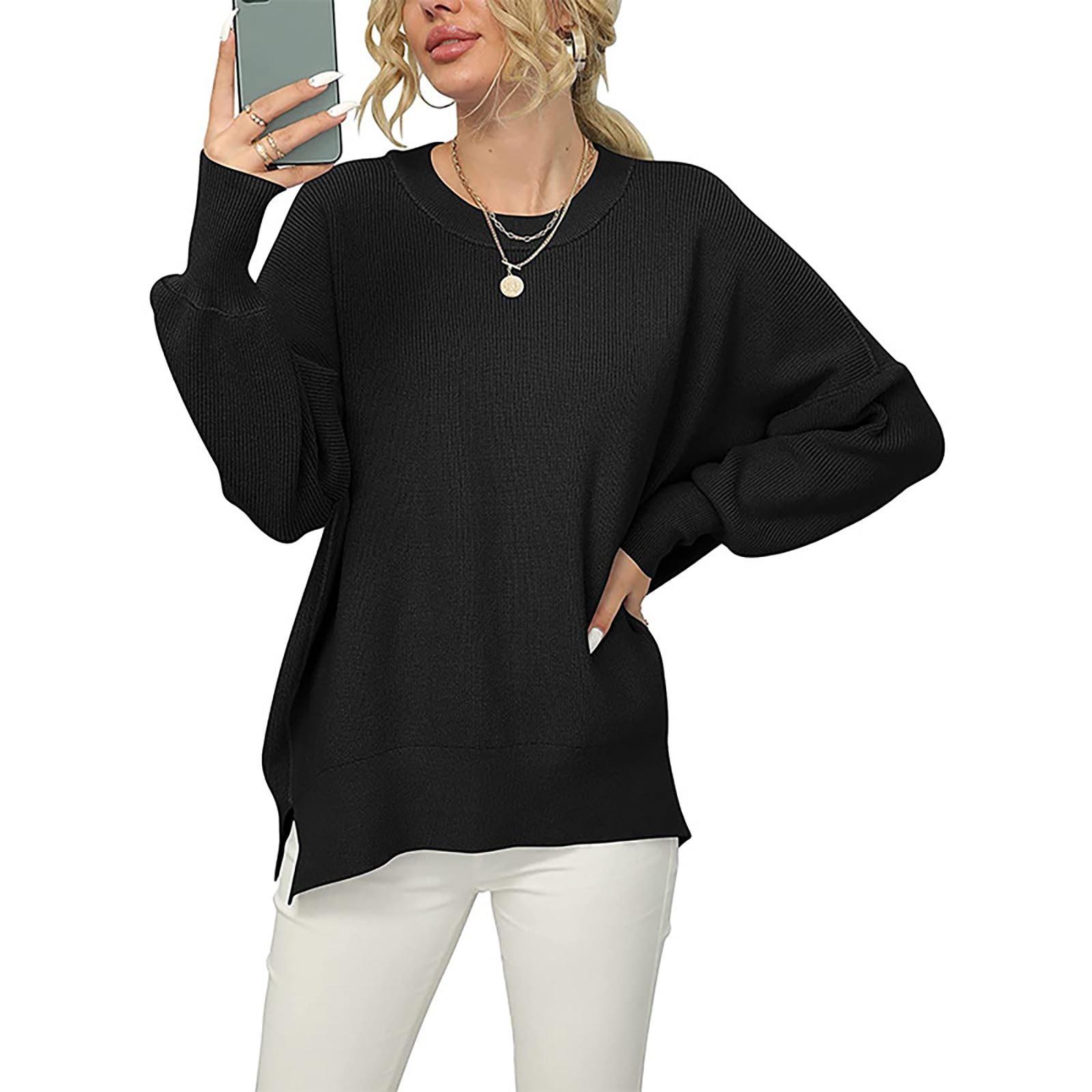 

Женский модный свитер, однотонный свитер с круглым вырезом и нерегулярным пуловером M чёрный