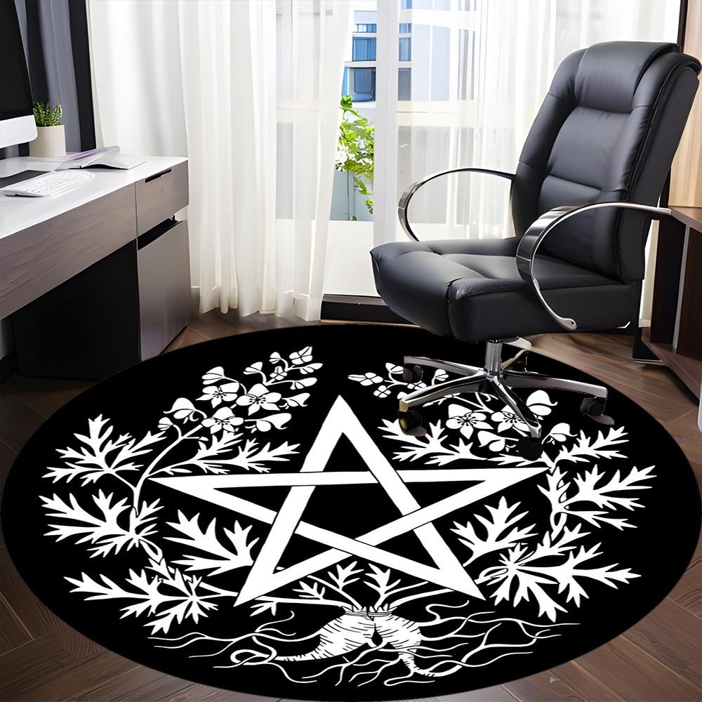 1PCPentacle Roots Office Round Area Rug, Mat Suitable For Office, Under Office Chairs Bedroom Living Room Home Decor, Room Deco