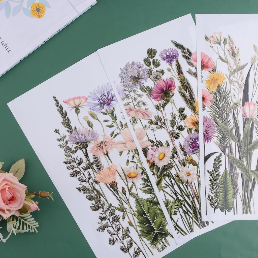 Rub On Transfers for Crafts, 3 Sheets Wildflowers Rub On Transfer Stickers Waterproof Self-Adhesive Butterflies and Flowers Rub On Transfer for Wood