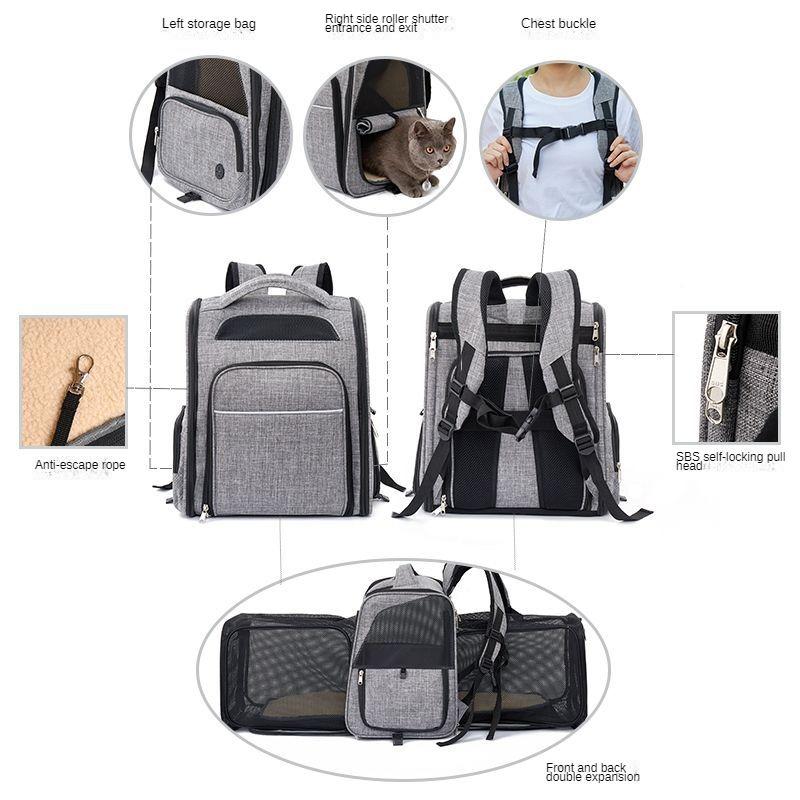 New Large Cat Bag Wholesale Large Capacity Double Expansion Pet Backpack Oxford Cloth Expandable Pet Bag
