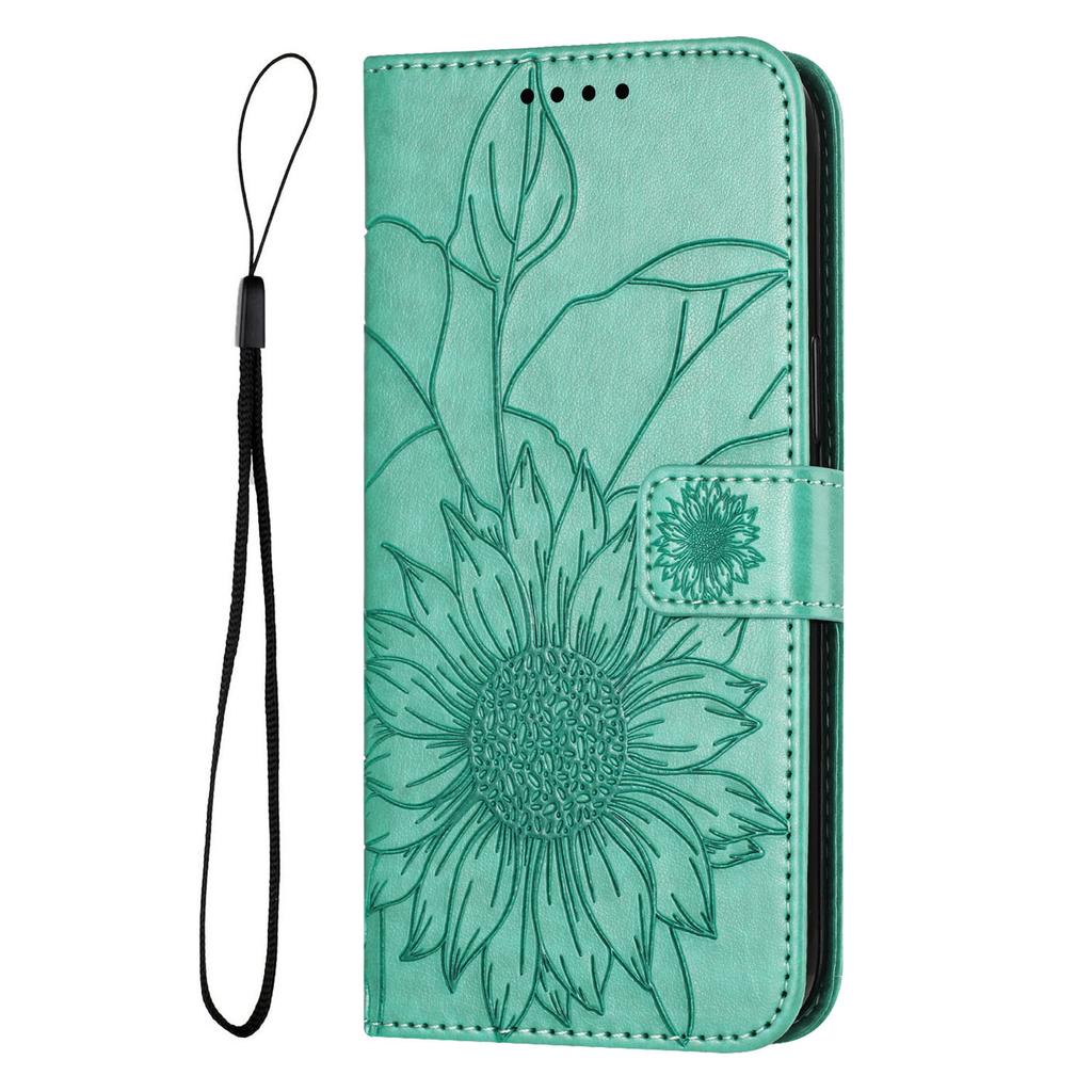 PU Leather Protective Case Emboss Sunflower Folio Magnetic Card Slots Holder Kickstand Wrist Strap Flip Case for Nokia G22 G11 G21 G60