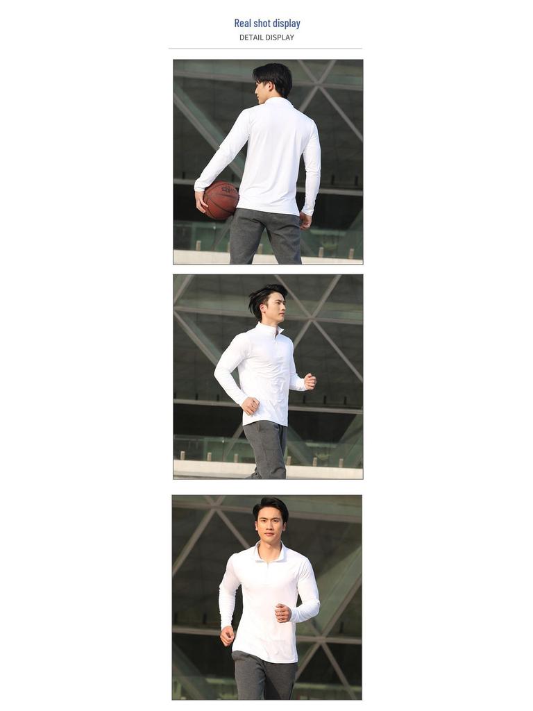 Men's Quick-Dry Elastic Stand Collar Sports Base Layer for Running, Cycling & Skiing