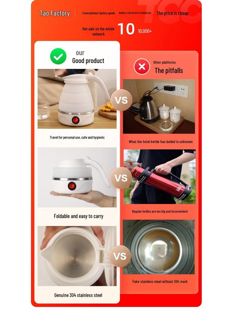 Compact Electric Folding Silicone Kettle with Auto Power-Off for Travel