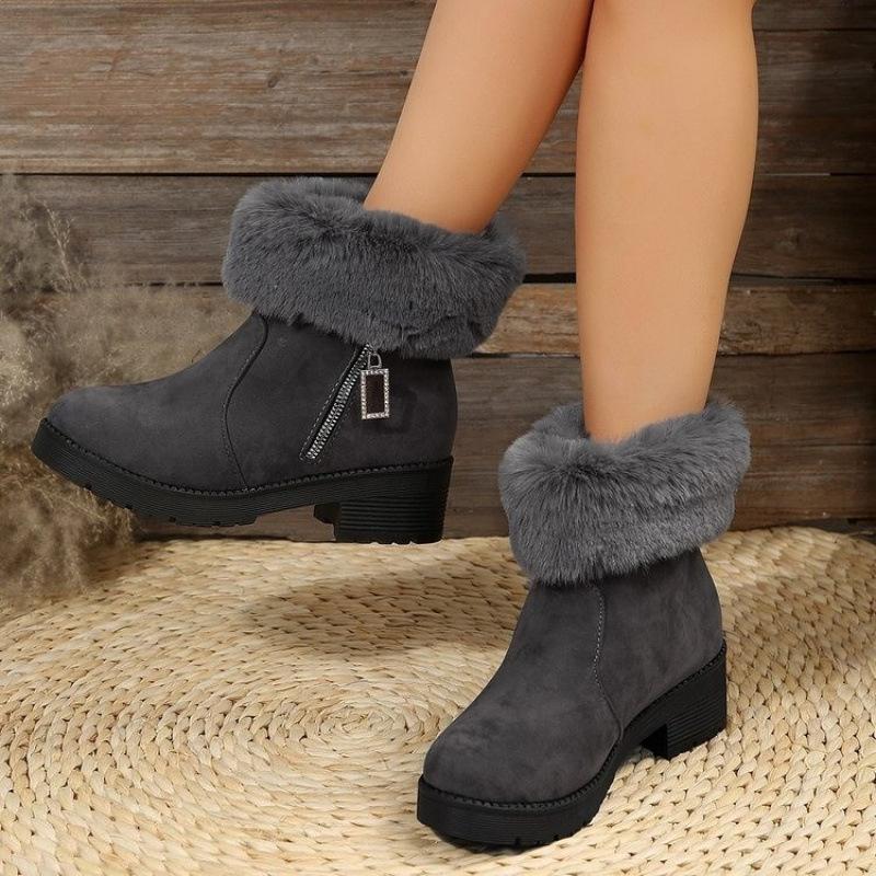 Snow boots autumn and winter new fluffy thick heel plush short boots warm large size cotton boots