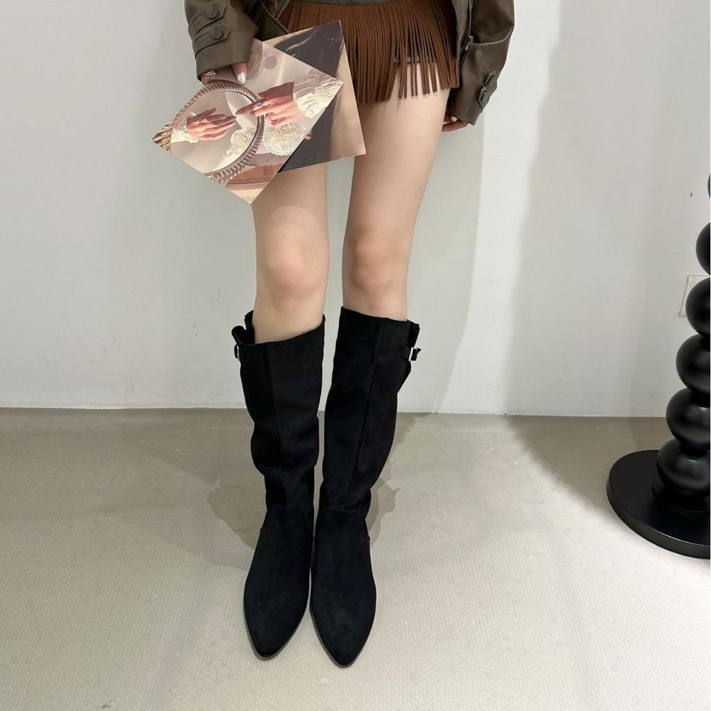 Boots Women's Over-the-Knee Boots 2025 Autumn and Winter New Women's Boots Inner Height Increasing Folds Piling Boots Suede Boots Women's