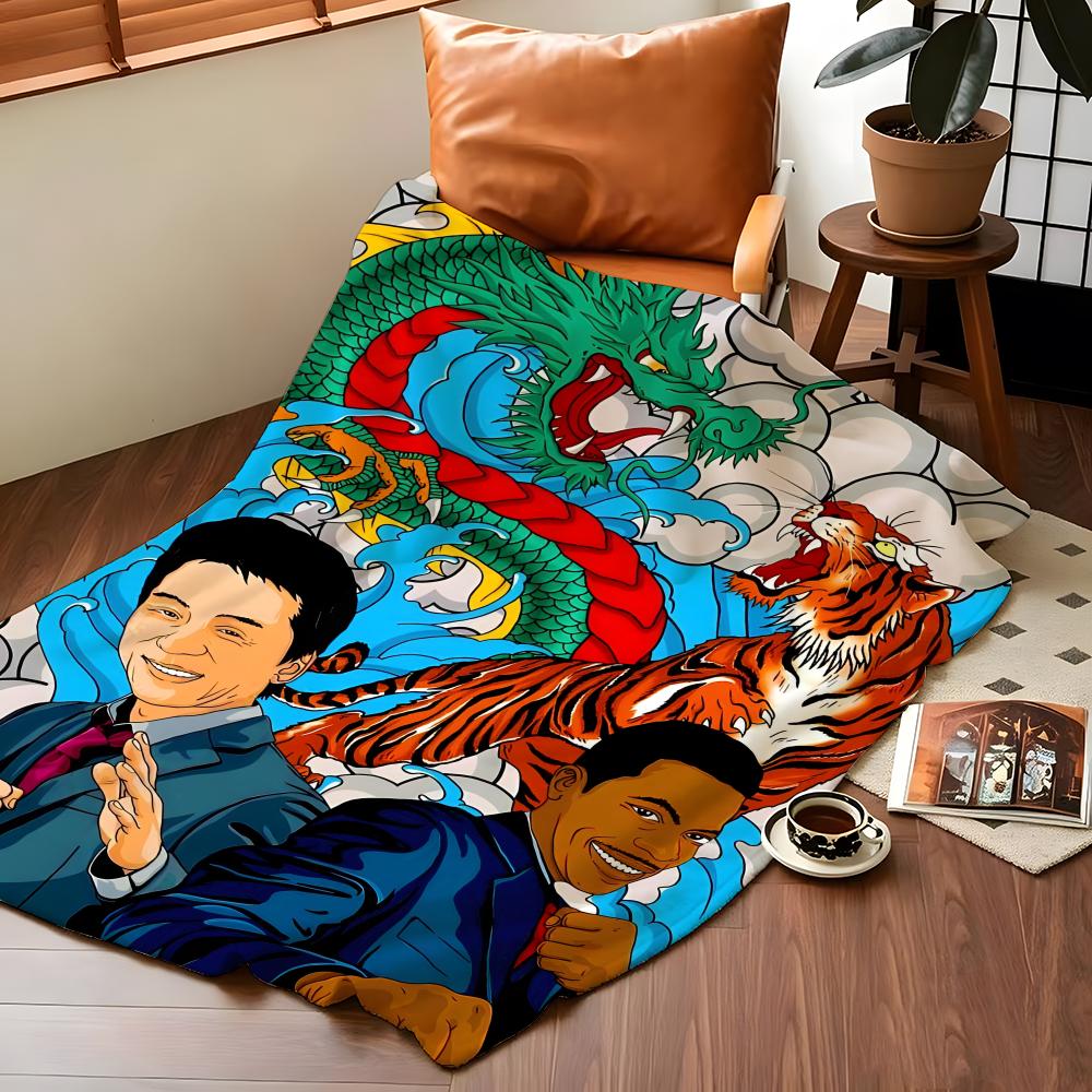 Celebrity J-Jackie C-Chan Throw Flannel Cozy Print Blanket, Portable, Durable Machine Washable Cute Cool