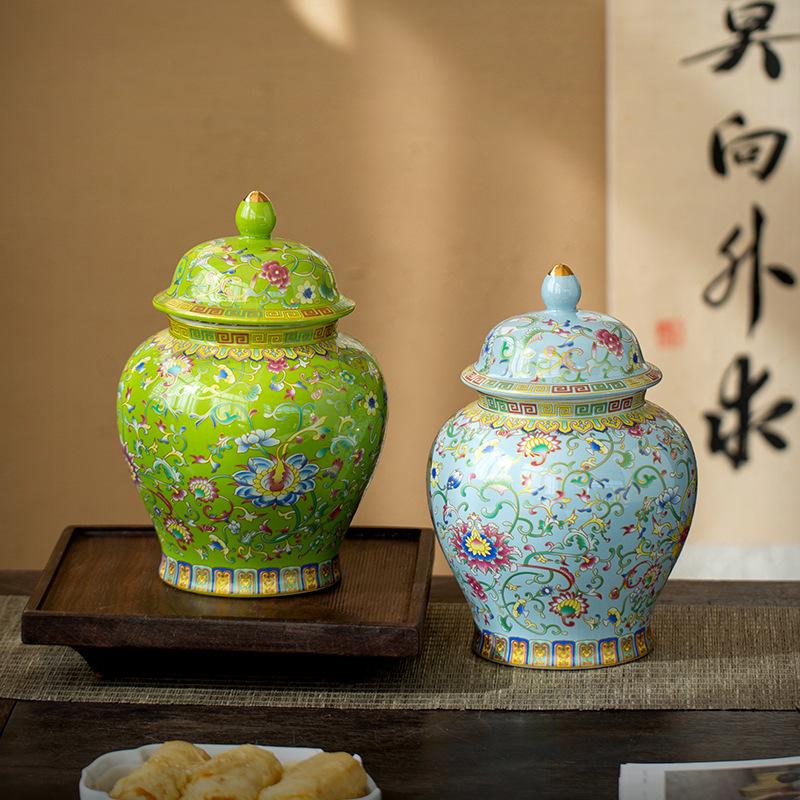 Chinese Ceramic Tea Leaf Airtight Jar with Enamel-painted General Jar Decoration High-end Candy and Coffee Beans Storage Bottle