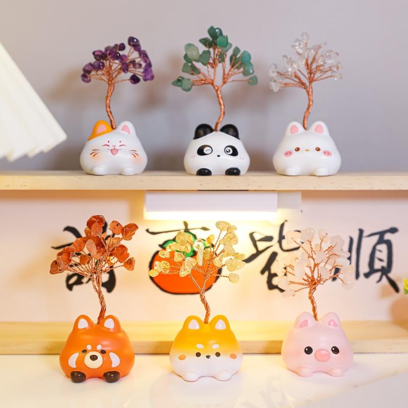 Dudu Animal de Estimação Fofo Árvore de Cristal Resina Artesanato Enfeites de Cristal Caixa de Presente Decorativa Casa Carro Console Central Bonecas Animal