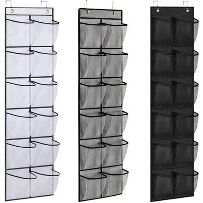 12 Pockets Over the Door Shoe Organizer Large Mesh Pockets With 2 Hooks Transparent Fabric Shoe Rack Storage Bag For Bedroom