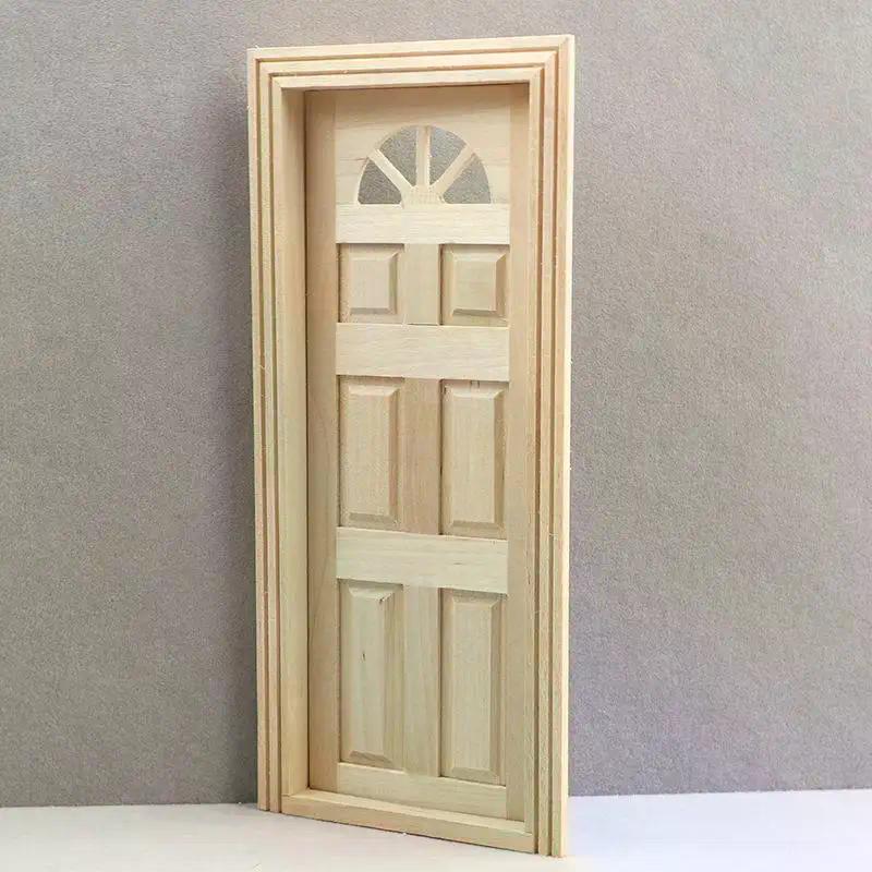 1 Set 1/12 Wooden Unpainted 6-Panel Door Dolls House Miniature Fairy Garden Decoration Furniture Accessories