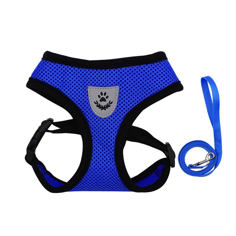 

Pet Puppy Harness Leash Set for Small Dogs Cats Reflective Breathable Dog Chest Strap Walking Yorkie Vest Traction Rope Supplies S синий