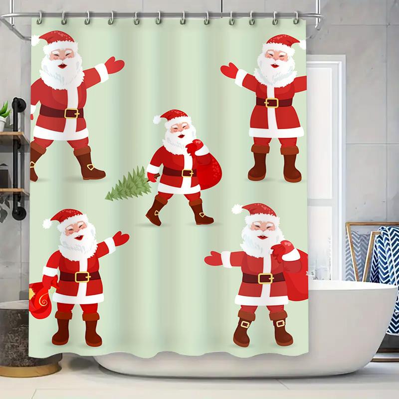 Tu Christmas Shower Curtain Festive Holiday Decor Reindeer Snowman Pattern Waterproof Bathroom Fabric Backdrop Xmas Home Decor