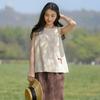 Women Summer Tank Tops O-Neck Button Solid Color Cloths Vintage Loose Soft Women Tank Tops