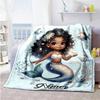 Black Mermaid Customize Text Blanket Lightweight Personalized Blanket Soft Warm Cozy Suitable for Picnics Seaside Sofa Couch All-Season Use
