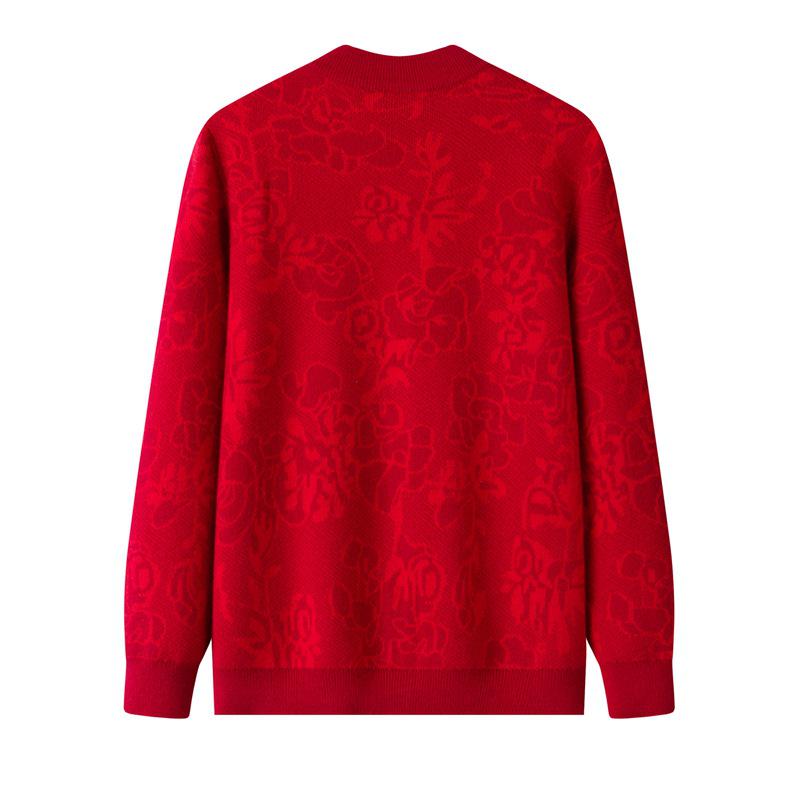 Stylish Red Knitted Cardigan for Middle-Aged and Elderly Women – Warm, Plus Size, Loose Fit
