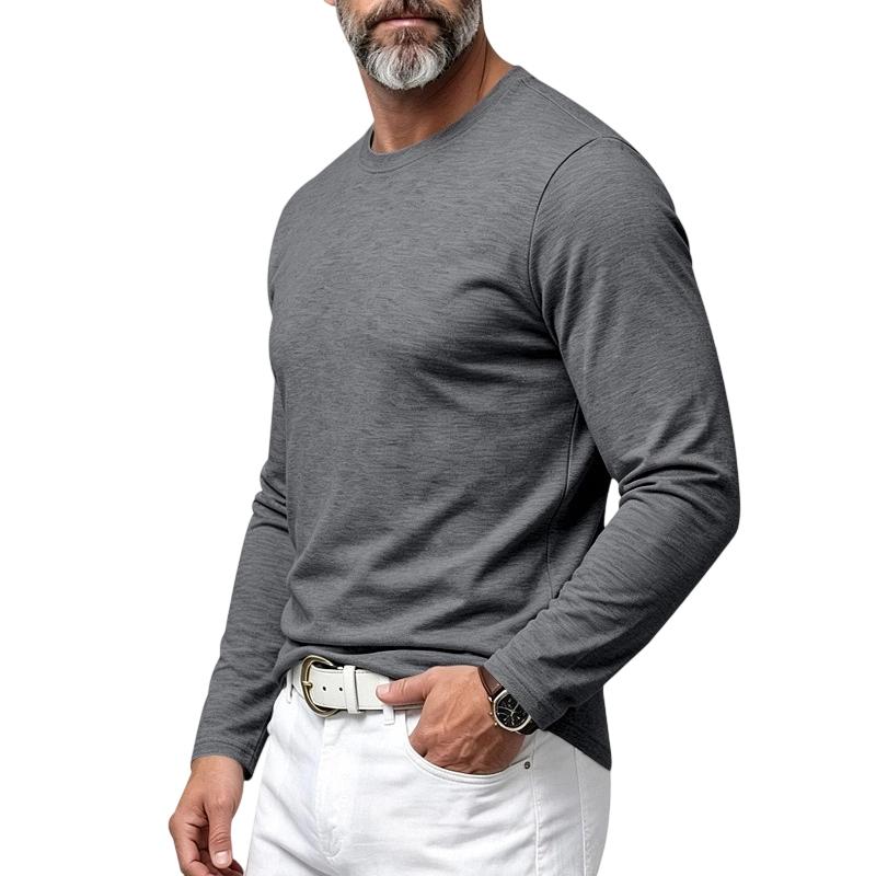 Men's Long Sleeve Neck T-Shirt Lightweight Breathable Loose Fit Casual Versatile Tee for Commuting