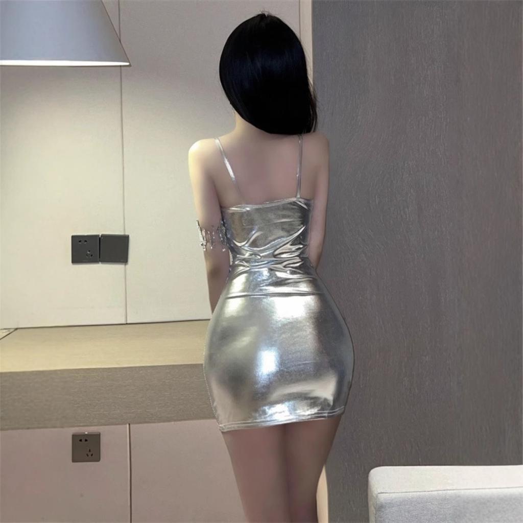2026 new style pure desire wind hanging neck big halter super short hip skirt sexy low-cut tight suspender dress