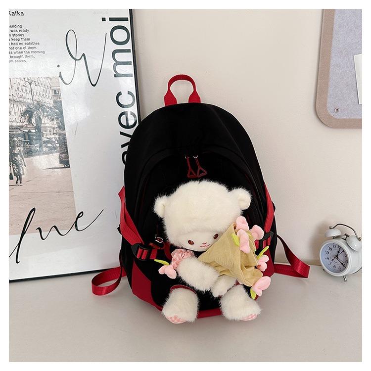 

Cute Bear Student Schoolbag with Plush Cartoon Doll Wear-resistant Oxford Cloth Backpacks for Junior High School Girl Portable Large Capacity Rucksack without hat чорний