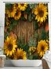 Plants and Flowers On the Board, Sunflowers Shower Curtain Bathroom Curtain,Hanging Curtain 12 Hooks Decoration Machine Washable