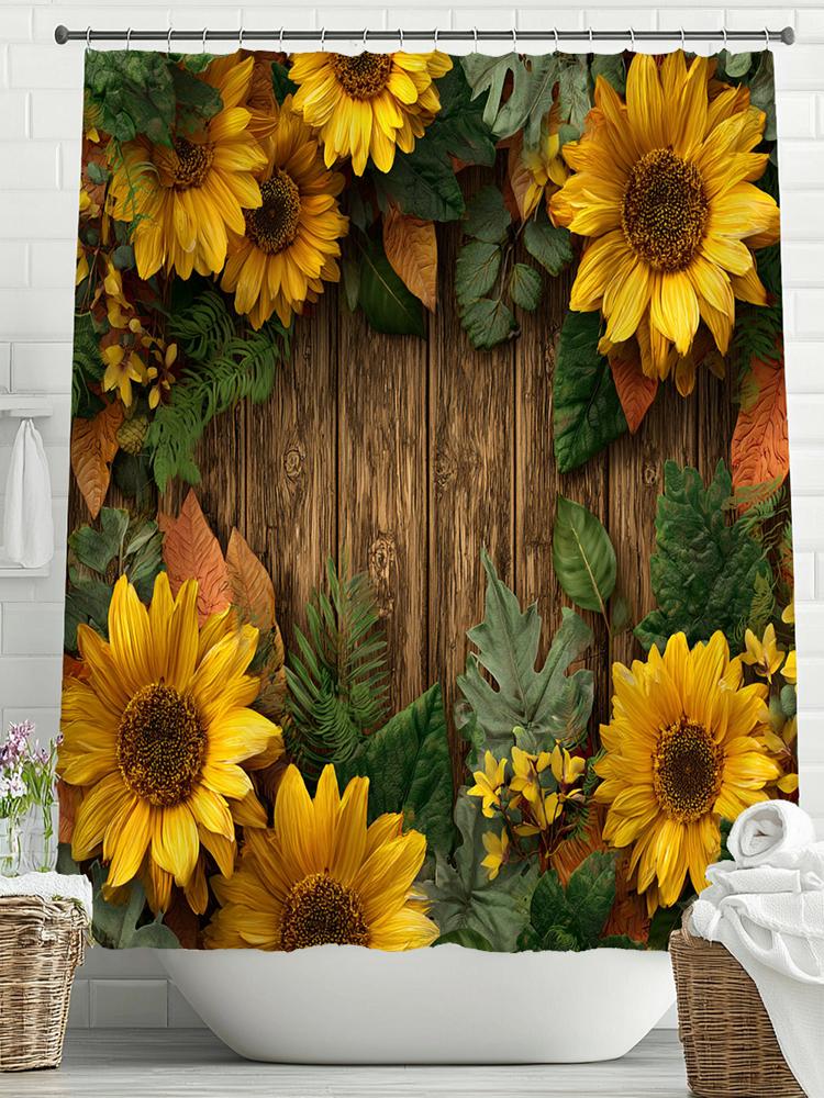 Plants and Flowers On the Board, Sunflowers Shower Curtain Bathroom Curtain,Hanging Curtain 12 Hooks Decoration Machine Washable