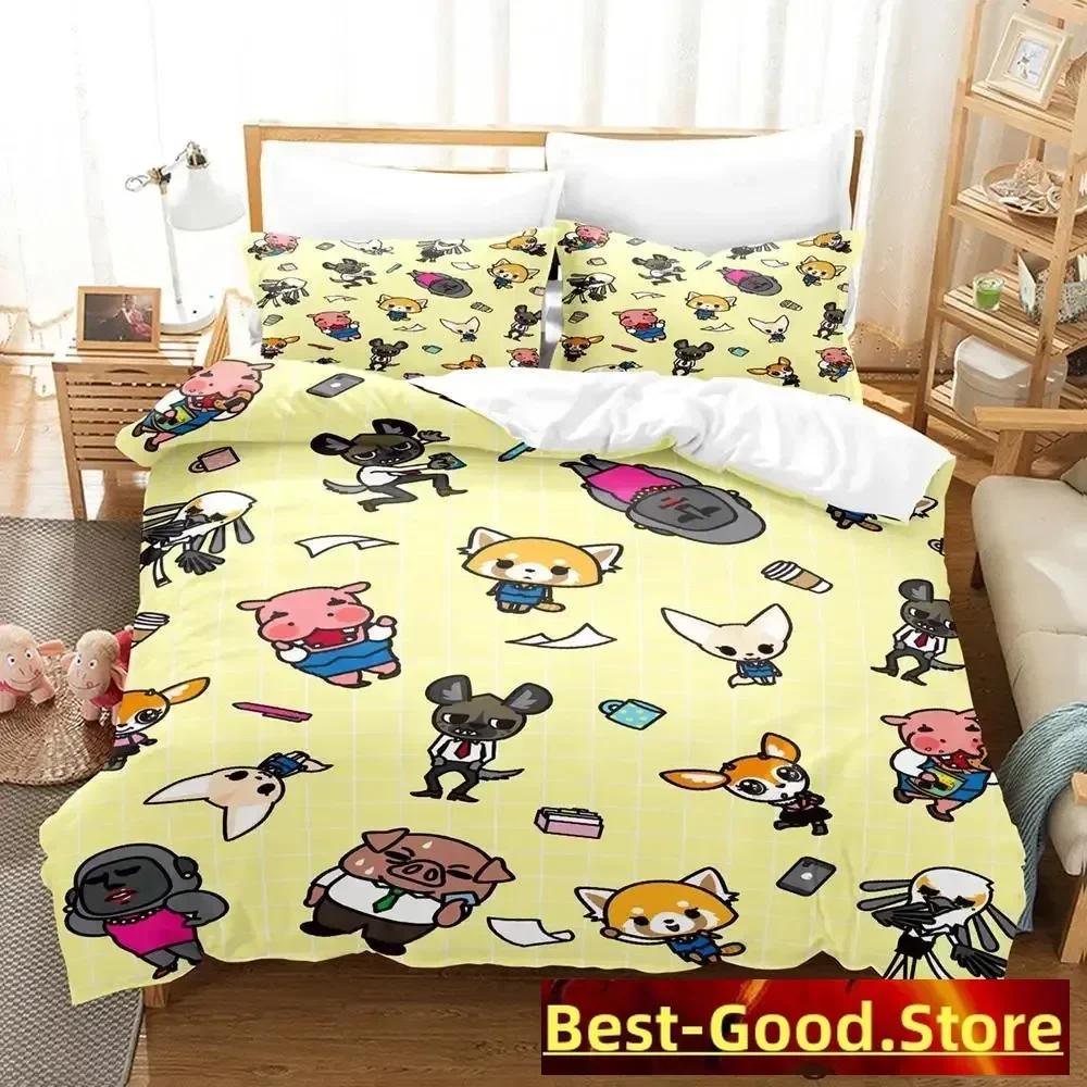Aggretsuko Anime Parure De Lit Printed Bed Set Duvet Cover Pillowcase Bedding Set Linen Sheet Quilt Cover Full Queen King Size