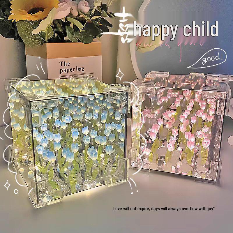 Tulip Night Light: Handmade 3D Magic Cube Atmosphere Lamp Gift