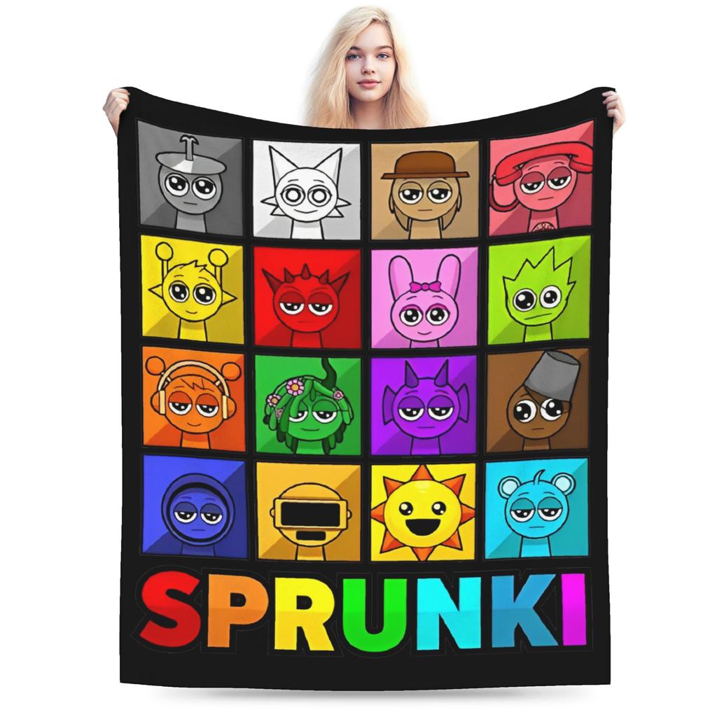 Sprunki Characters Game Velvet Throw Blanket  Blankets for Bed Outdoor Warm Quilt