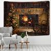 Home Room Living Room Decoration Gift Christmas Tapestry Christmas Tree and Fireplace Cozy Home Wall Hanging Background
