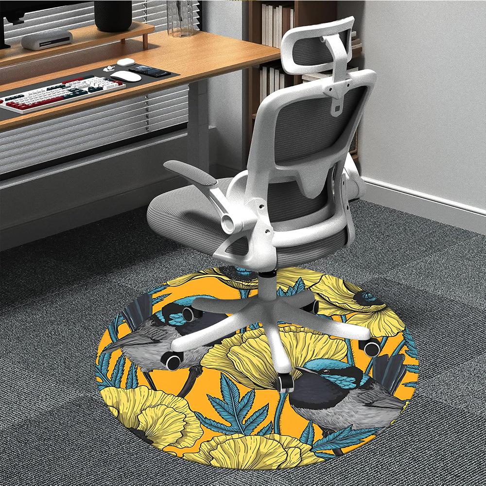 

1pc Floral Birds Office Round Area Rug, Indoor Mat Suitable For Office, Under Office Chairs Bedroom Living Room Home Decor, Room Deco 188 80cm by 80cm