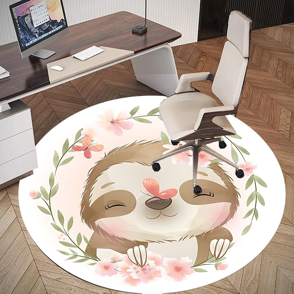 1pc Sloth Flowers Round Chair Mat Area Rug - Non-Slip, Floor Mat for Office, Bedroom, and Indoor Decor C1125618
