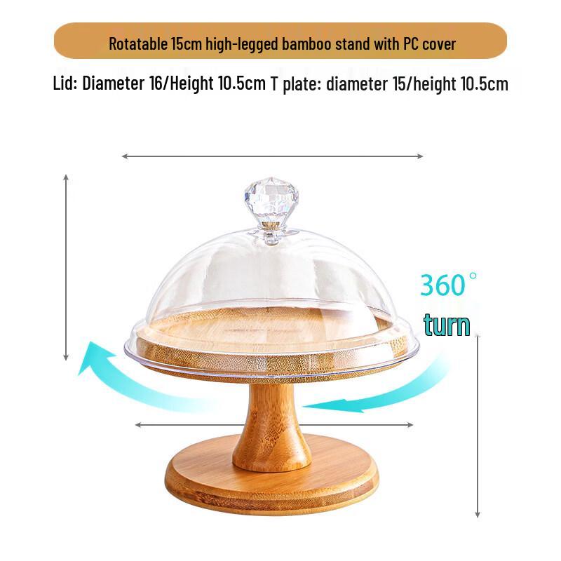 Rotatable Rattan Serving Platter with Bamboo Stand and PC Dust Cover