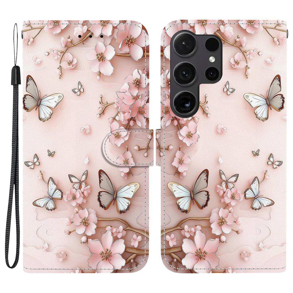 Für Samsung Galaxy S25 Ultra Brieftasche Hülle Musterdruck Leder Ständer Handyhülle mit Riemen