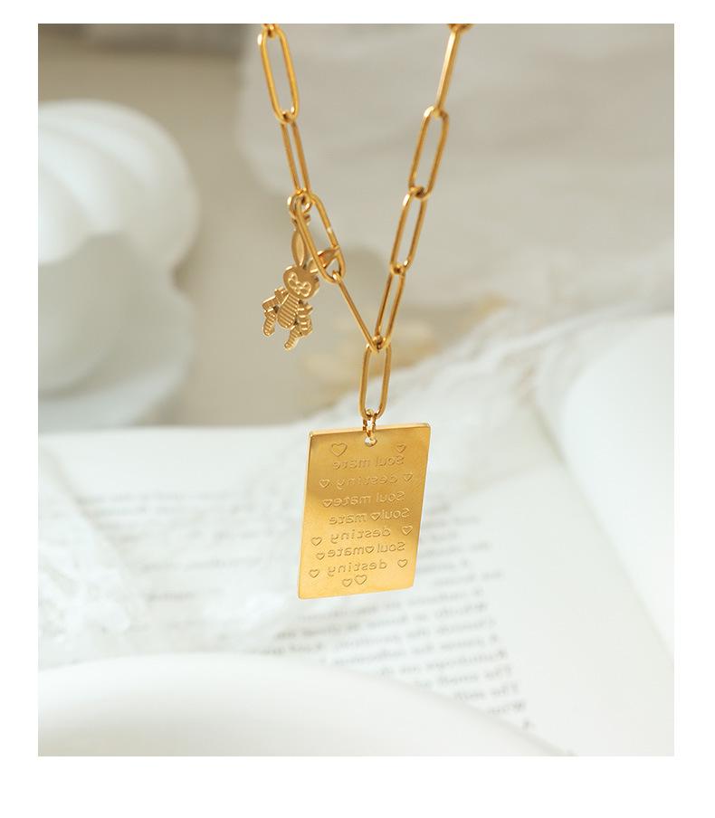 Love Letter Rabbit Pendant Necklace: Rectangle, Long Chain, Fade-Resistant Gold-Plated Titanium Steel.