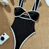 Womens Solid Color High-Waisted One-Piece Swimsuit With Cutout Detail Wire-Free Padded Bra Support