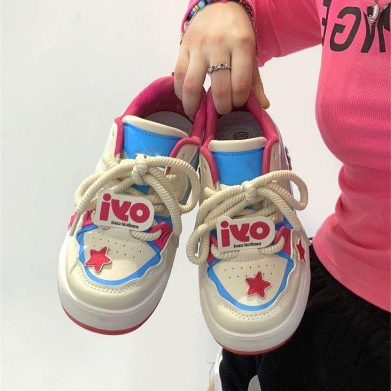 Dopamine Star Platform White Shoes Girls Design Shoes Spring New Versatile Skateboard Shoes