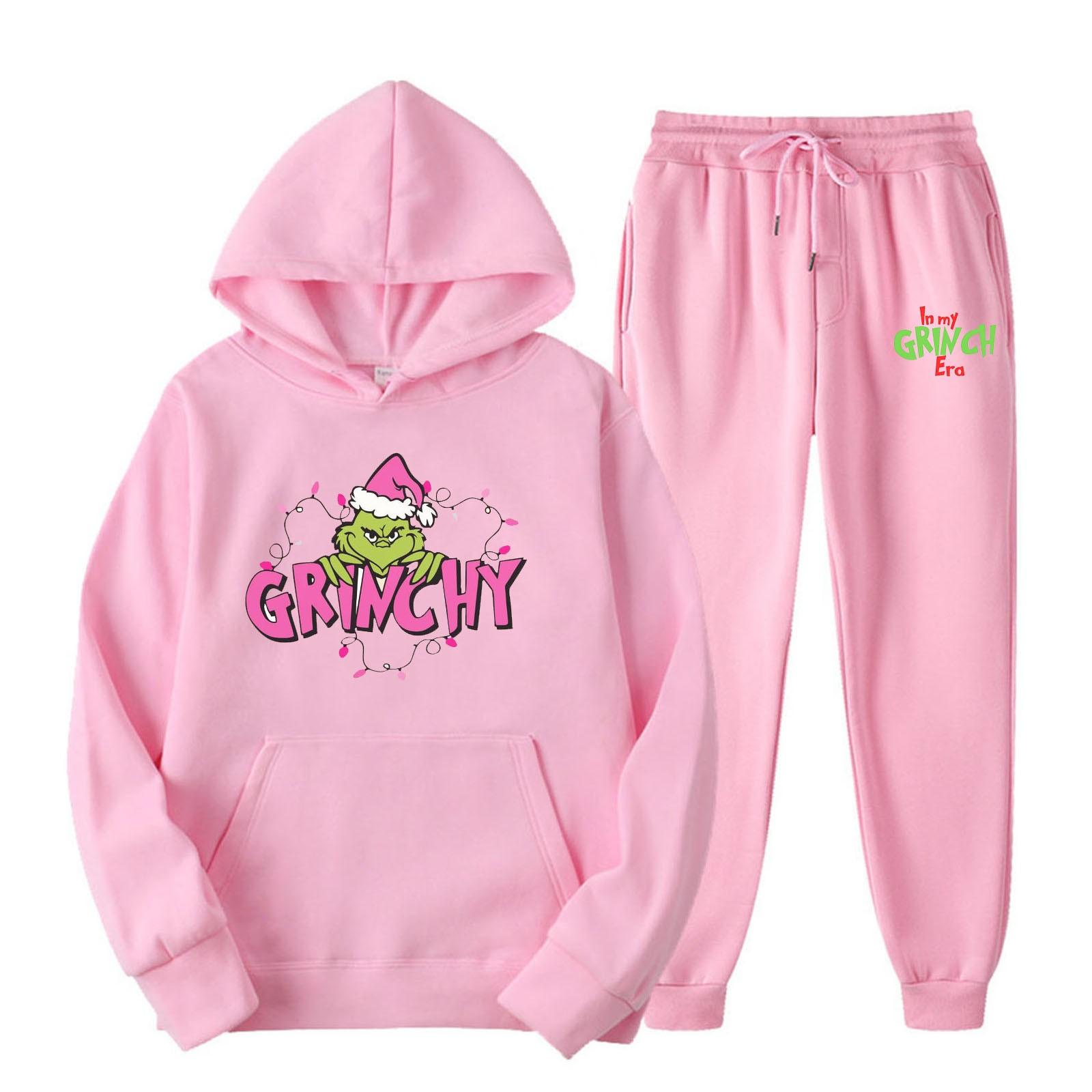 

Women s Casual Fashion Round Neck Hooded Pullover With Printed Loose Sleeves And O-neck Sweater Two-piece Set XL рожевий