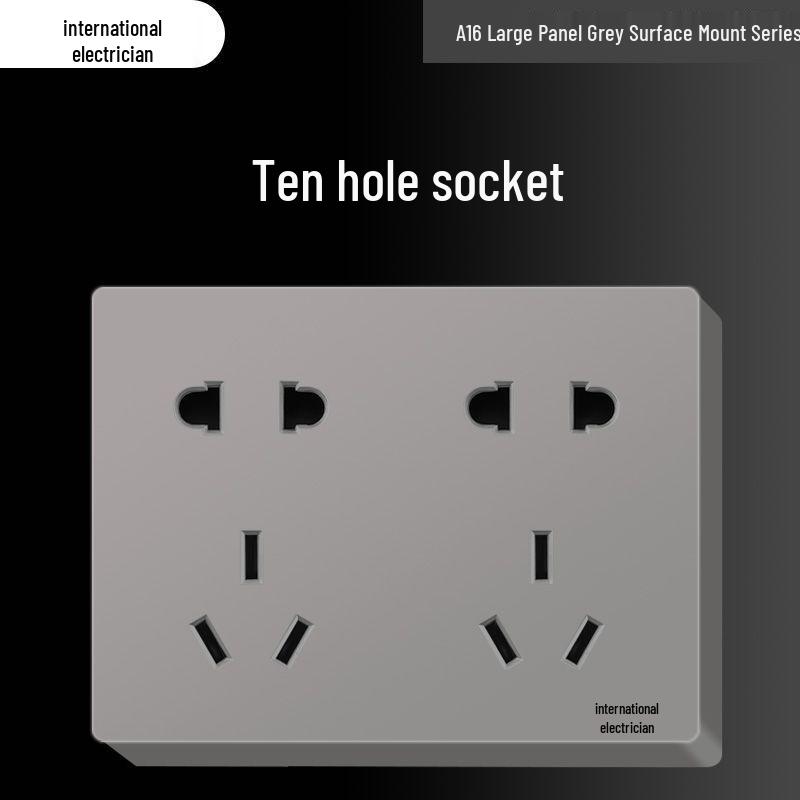 Priză electrică ultra-subțire de 16A cu montaj aparent cu panou de perete cu cinci găuri pentru uz casnic și pentru aparat de aer condiționat