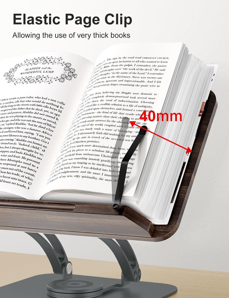 Tounee Lesebuch Verstellbarer Buch-Dreh-Faltbarer Kochbuch-Rezeptbuch-Halter mit erweiterbarer Seite für Blatt Grau Ständer, Halter, 360-Grad-Basis,