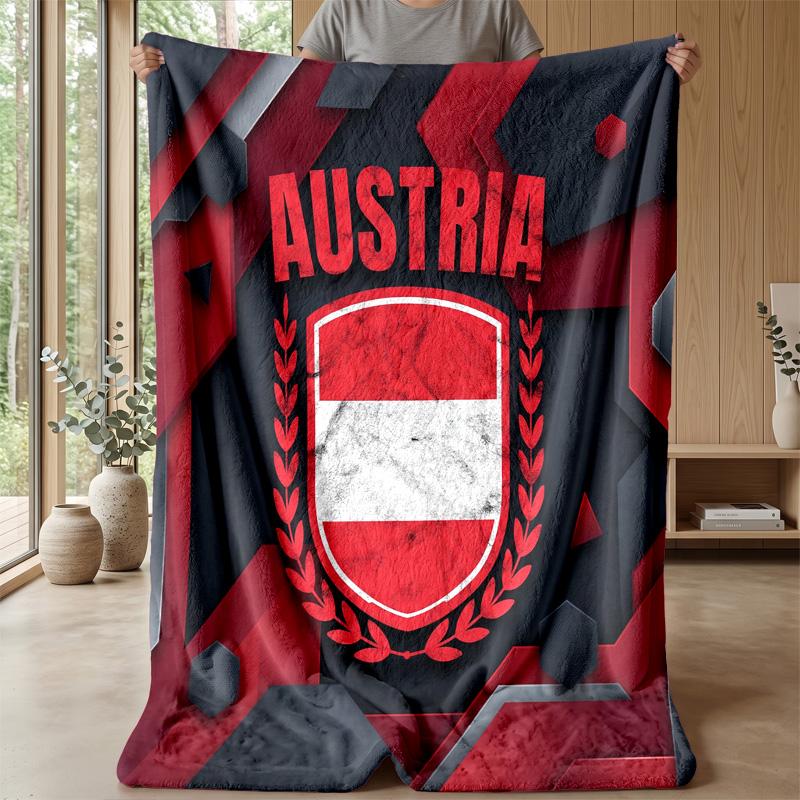 Austria Football Printed Flannel Blanket Skin Friendly Warm Decorative Throw for Indoor Couch Bed Daily Use