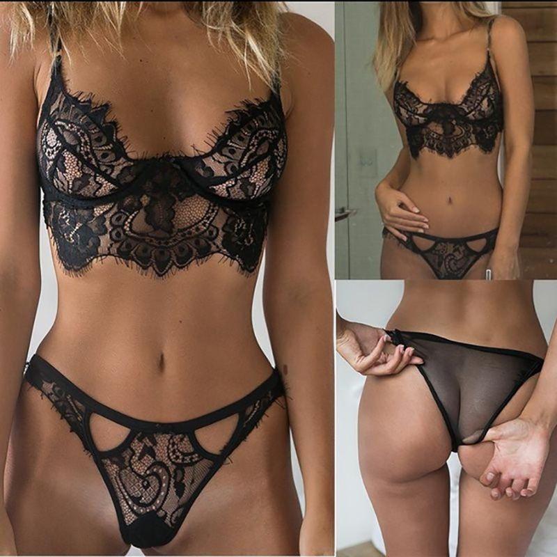 Women Lace Lingerie Dress Babydoll Underwear Nightwear Sleepwear Gstring Set Bra