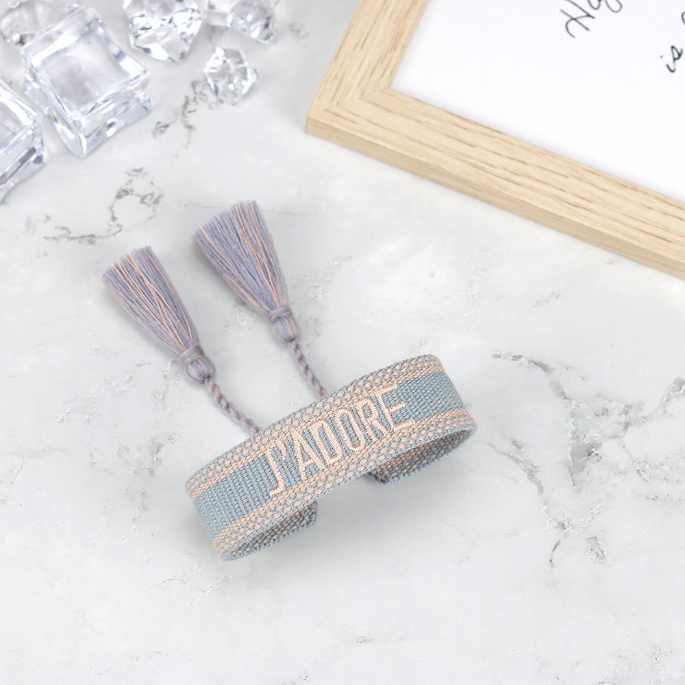 J'adore Bracelet: Embroidered Letter Tassel Wristband for Women & Couples