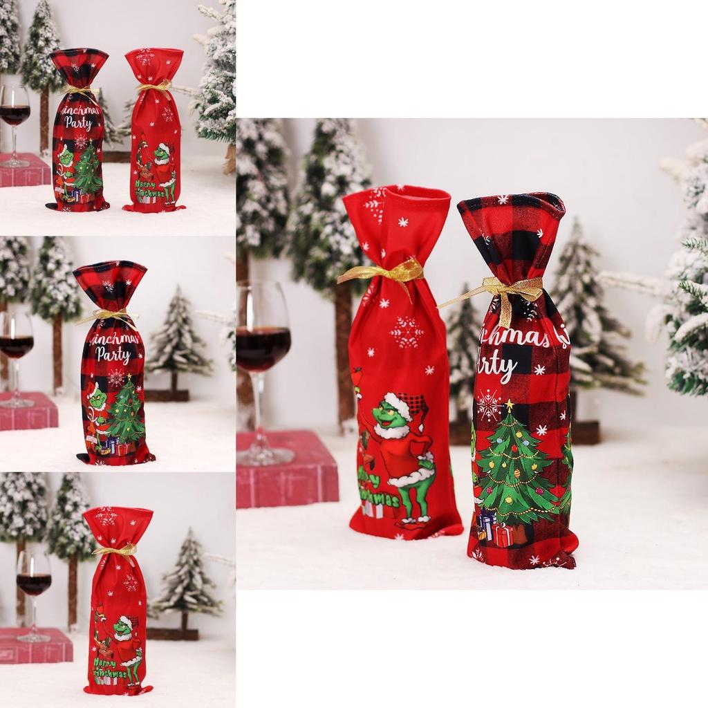 Christmas Scene Decoration Prop Green Monster Grinch Bottle Cover Cartoon Table Wine Bottle Decor