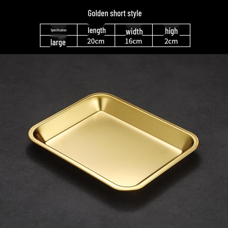 Korean Style Stainless Steel Square Golden Tray: Barbecue, Dumplings, Fast Food, Snacks, Hot Pot, Vegetables.