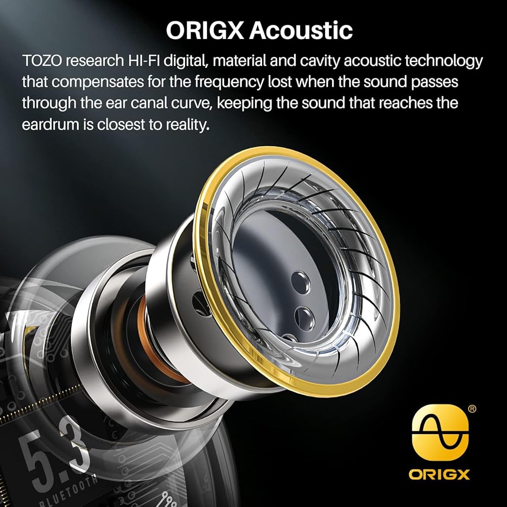 TOZO T6 Earphones, Bluetooth Wireless Earbuds, Mid-Low Frequencies, Warm Sound Quality, Compact, Lightweight, Comfortable, Built-in Microphone, AI Noi