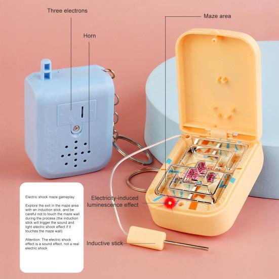 Electric Maze Keychain Toy Sound And Light Interaction Mini Puzzle Game Cute Cartoon Style Portable Decompression Tool Gift for Kids Boys