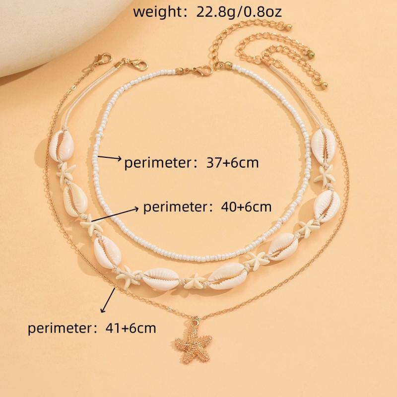 Bohemian Shell Chain Clavicle Necklace  Rice Beads Multi Layered Necklace Summer Sexy Beach Jewelry Gifts