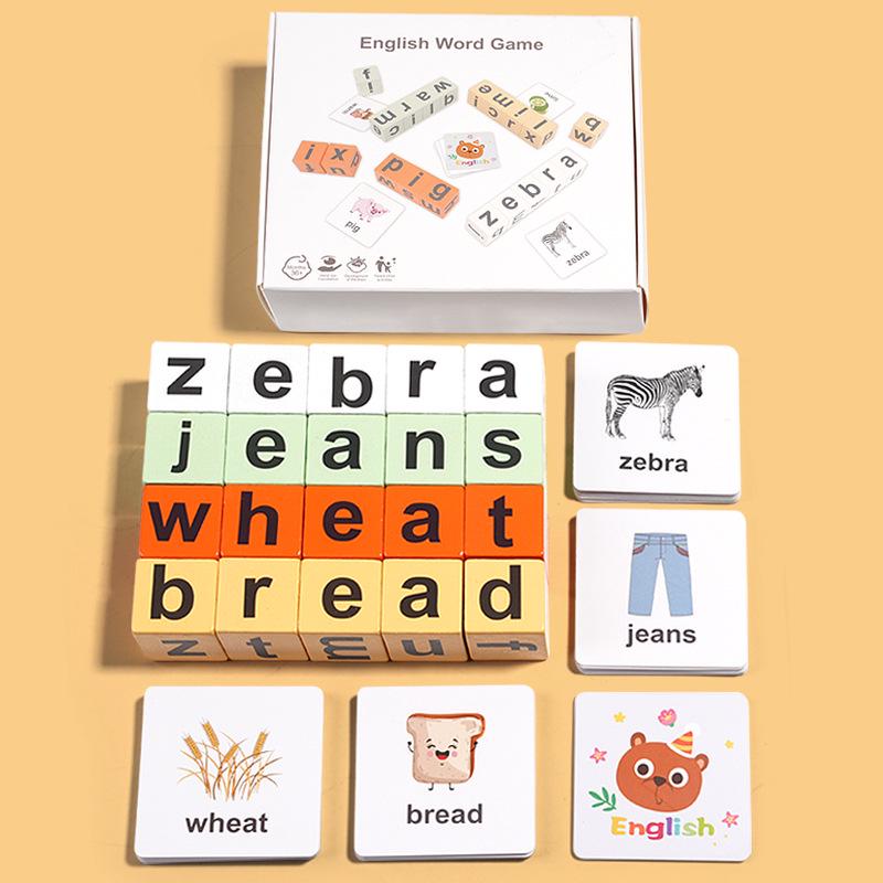 Montessori Spelling Card Game: Educational Toy with Face-Changing Blocks for Early English Learning