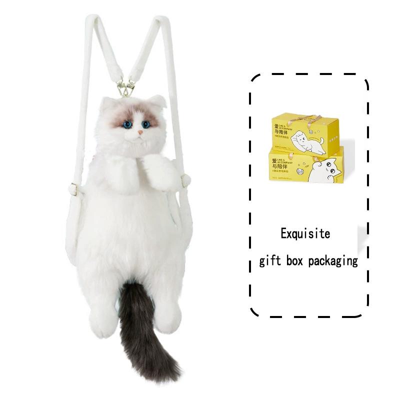 White Super Cute Trendy And Fashionable Cat bags plush Cat Backpack Pure Handmade Simulation Cat Shopping Bag Birthday Gifts Bag