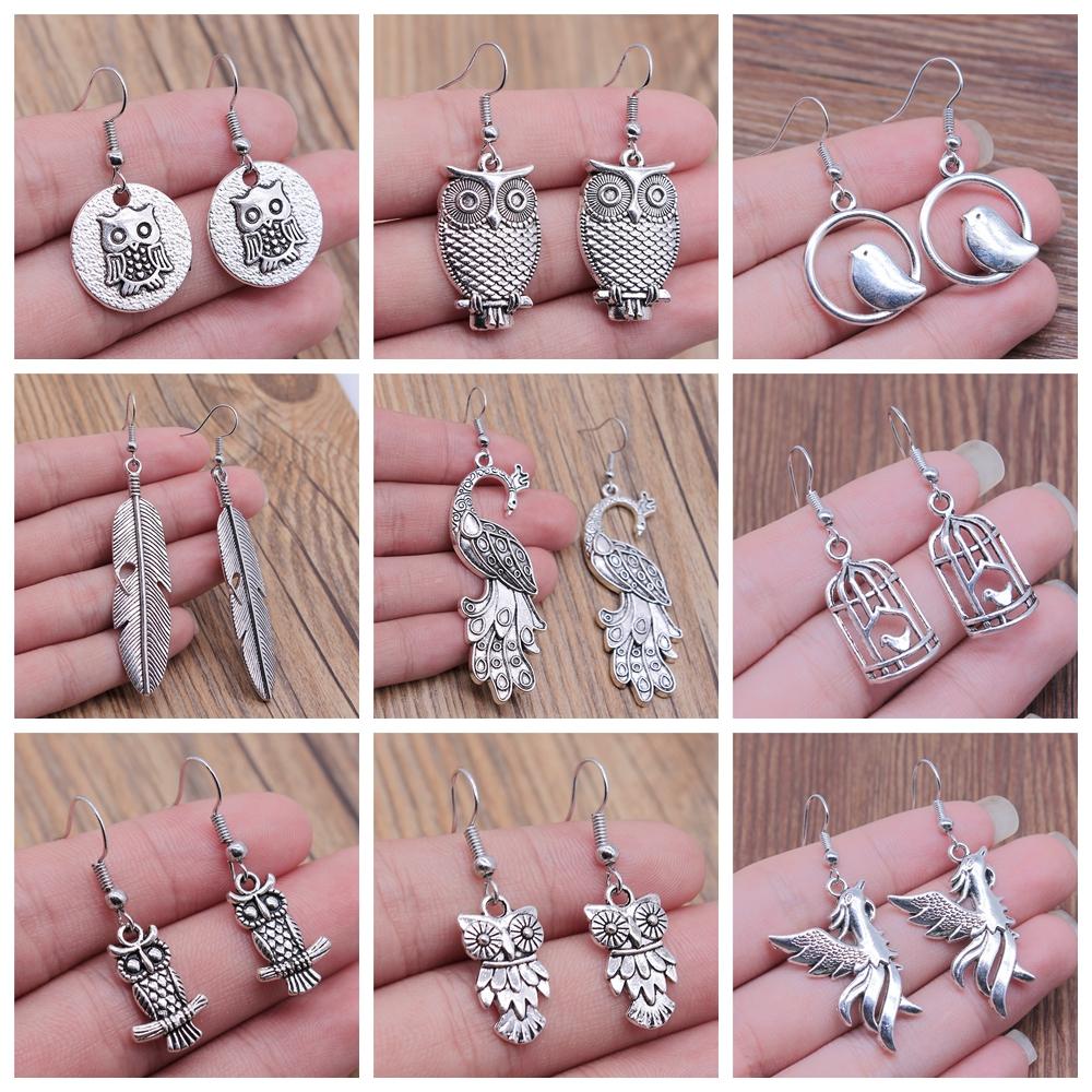 53 Styles Bird Earrings For Women Vintage Owl Dove Peacock Phoenix Swallow Feather Hummingbird Flamingo Parrot Earrings