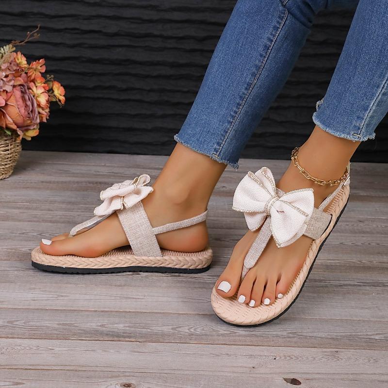 Women's Sandals Summer New Herringbone Women's Sandals Hemp Rope Bottom Clip Toe Fashion Trend Bow Sandals
